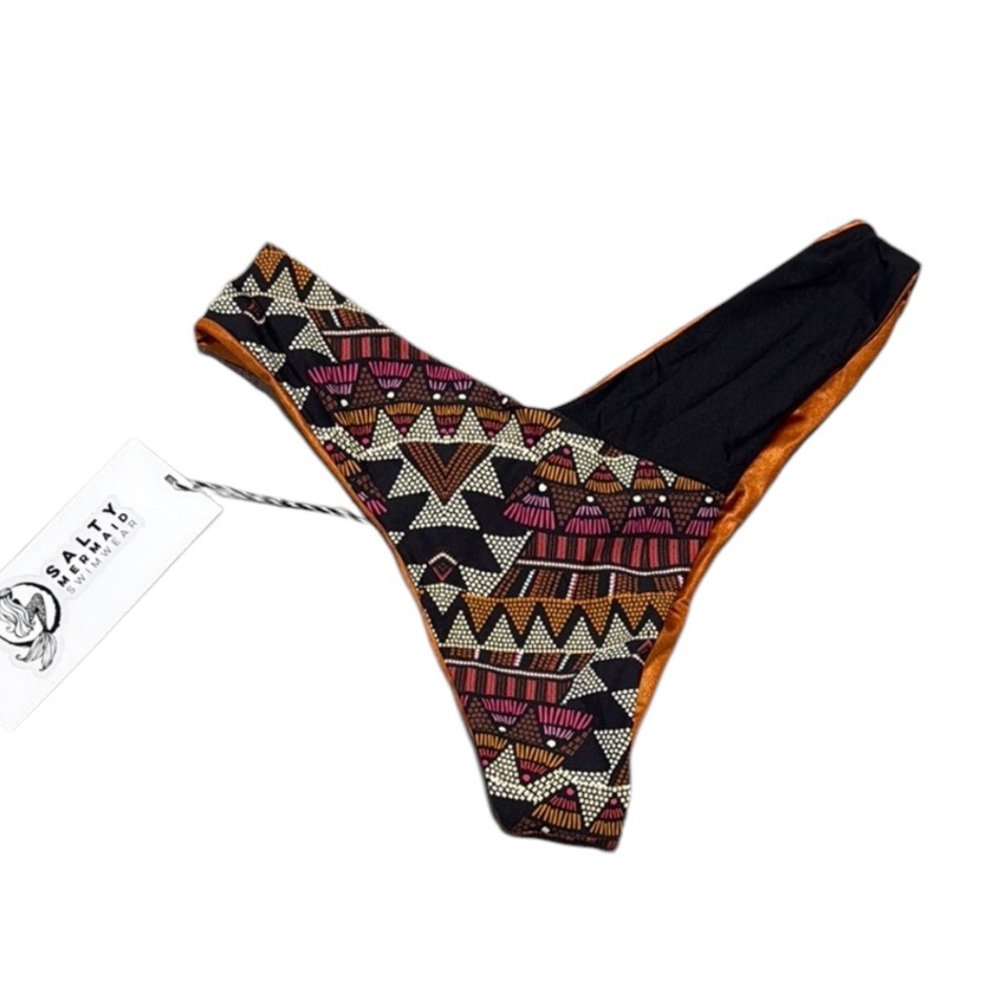 36. Salty Mermaid Orange and Pattern Reversible Bikini Bottom
